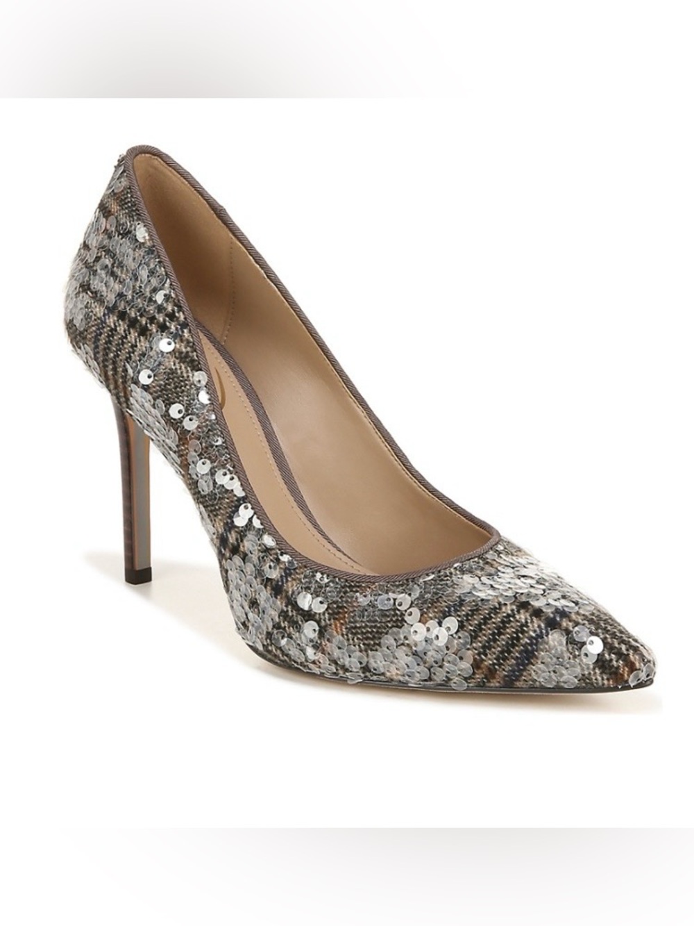 SAM EDELMAN Hazel Sequin Snake-Print Pointed Toe Pump - Gray Brown. Beautiful 😍